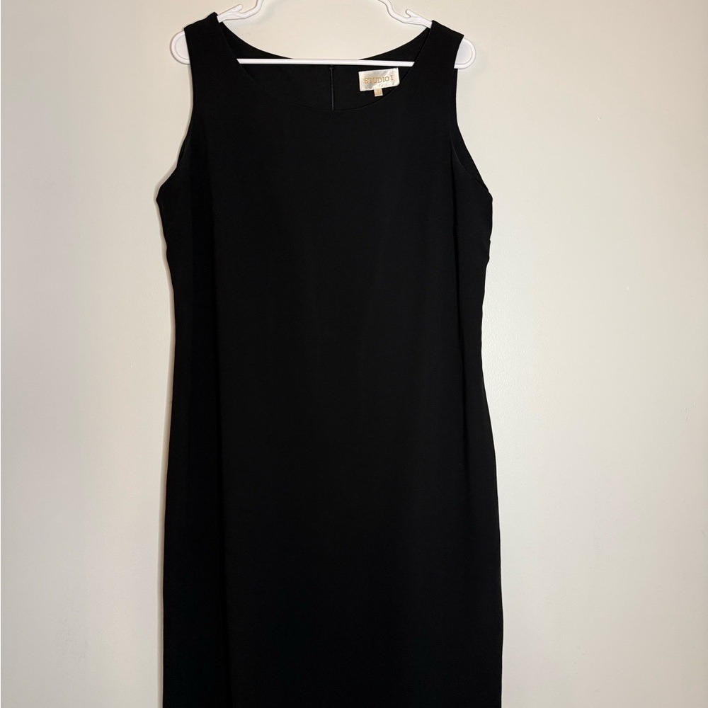 Studio I Black Sheath Midi Dress Scoop Neck Sleeveless